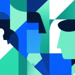 自动生成图片: Abstract geometric composition with overlapping shapes in blue and green tones, representing different player personalities, modern minimal style, professional psychology concept illustration high quality illustration, detailed, 16:9