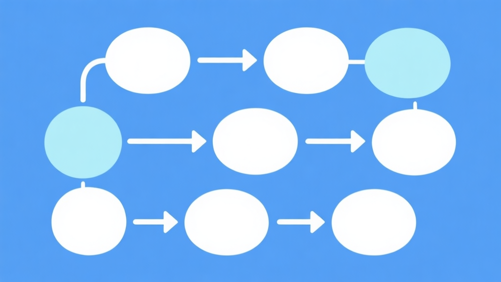 Simple flowchart illustration showing decision making process in Ludo, with connected circles and arrows, light blue and white color scheme, clean minimal design high quality illustration, detailed, 16:9
