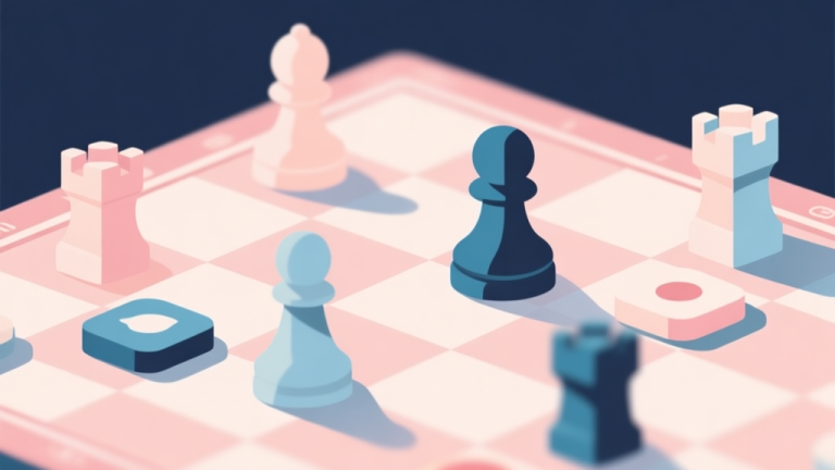 自动生成图片: Abstract geometric composition with overlapping game pieces, soft pastel colors, modern minimal style, board game concept illustration high quality illustration, detailed, 16:9