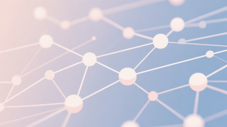 自动生成图片: Abstract network nodes connected by lines, soft color scheme, clean minimal illustration, modern digital concept high quality illustration, detailed, 16:9