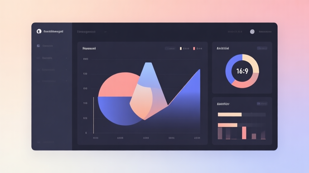 Minimalist business dashboard with abstract data visualization, soft gradient background, professional color scheme, clean geometric shapes high quality illustration, detailed, 16:9