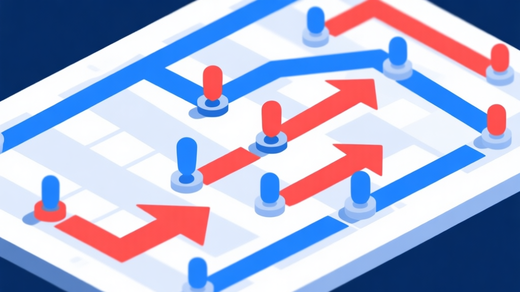 Abstract strategy diagram showing control points on game board, blue and red arrows indicating movement, clean geometric design high quality illustration, detailed, 16:9