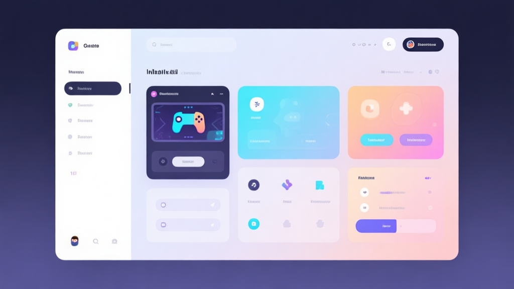 Clean user interface design showing intuitive navigation elements, soft color gradients, modern gaming layout, professional digital platform high quality illustration, detailed, 16:9