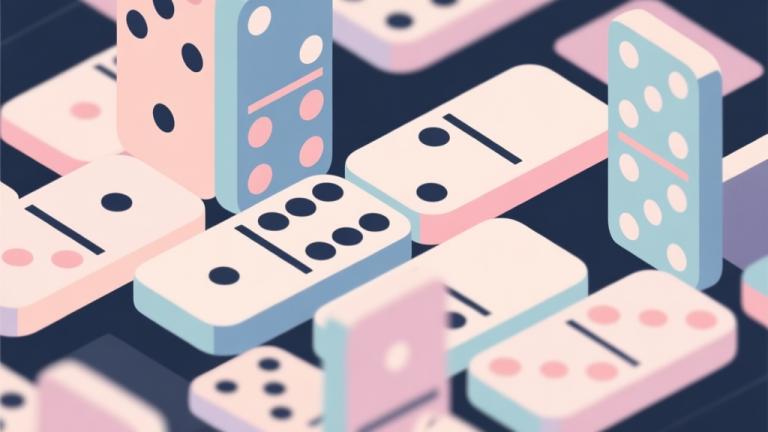 自动生成图片: Abstract geometric composition with overlapping domino tiles, soft pastel colors, modern minimal style, professional game concept illustration high quality illustration, detailed, 16:9