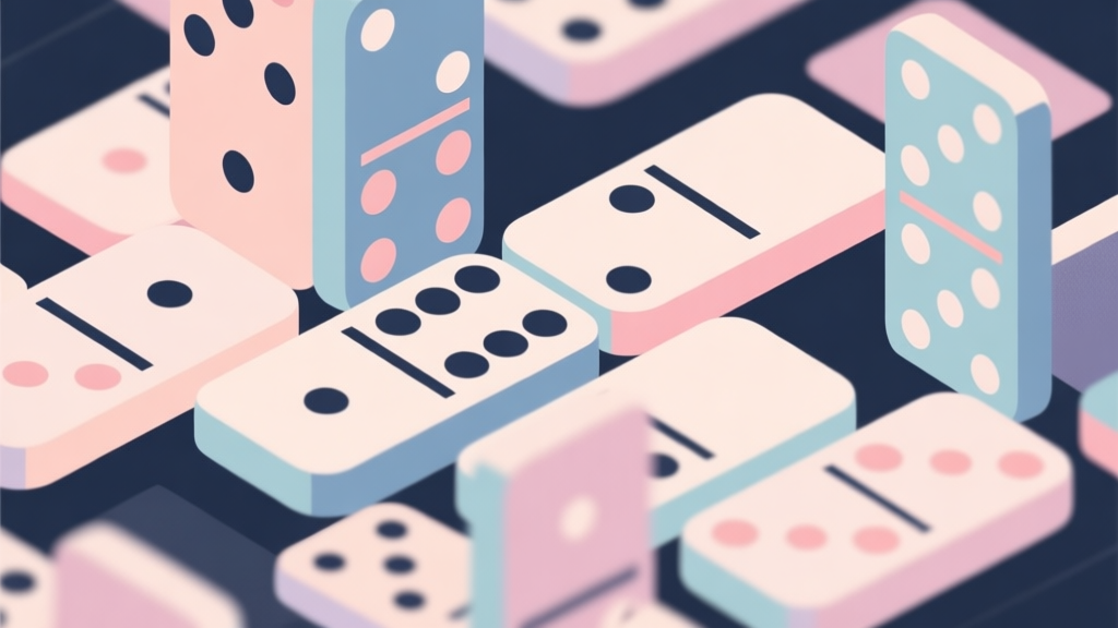 Abstract geometric composition with overlapping domino tiles, soft pastel colors, modern minimal style, professional game concept illustration high quality illustration, detailed, 16:9