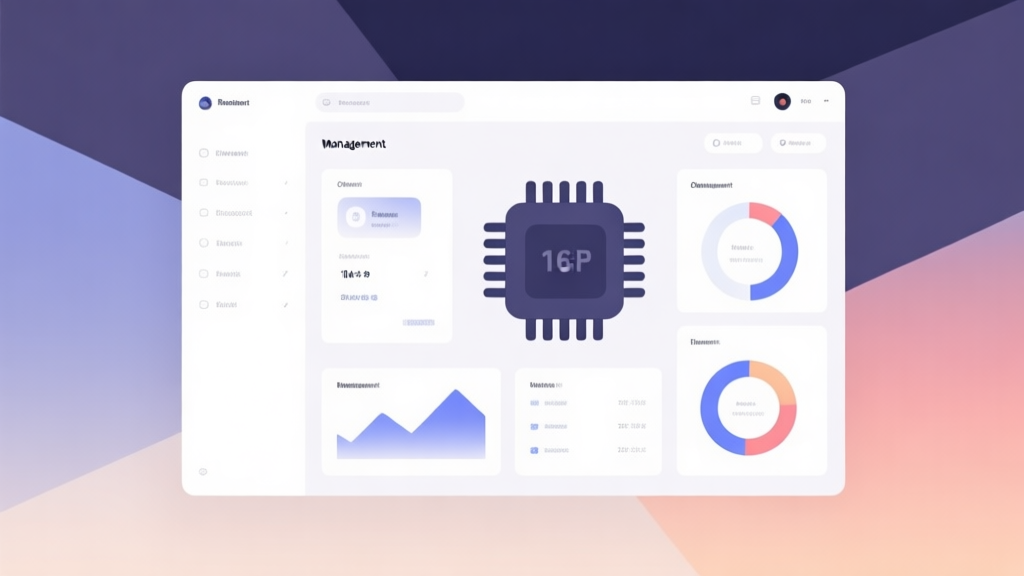 Minimalist business dashboard with chip management visualization, soft gradient background, professional color scheme, clean geometric shapes high quality illustration, detailed, 16:9