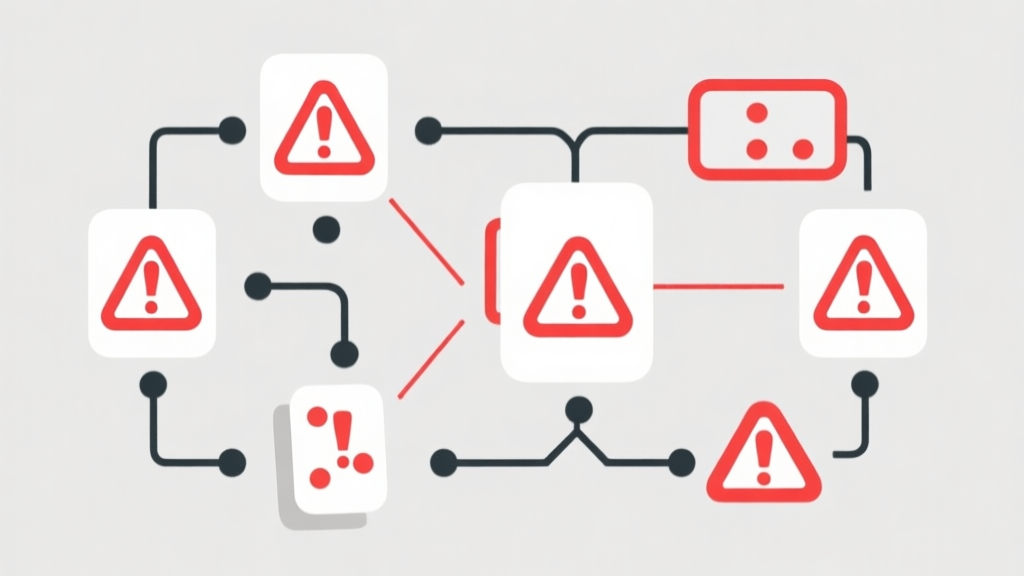 Simple flowchart illustration showing domino game connection issues, with red warning symbols on network nodes, clean minimal design, gaming technology concept high quality illustration, detailed, 16:9
