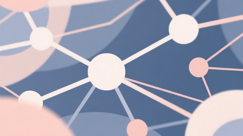 Abstract network nodes connected by lines, soft color scheme, clean minimal illustration, modern digital concept high quality illustration, detailed, 16:9