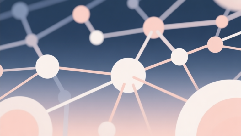 自动生成图片: Abstract network nodes connected by lines, soft color scheme, clean minimal illustration, modern digital concept high quality illustration, detailed, 16:9