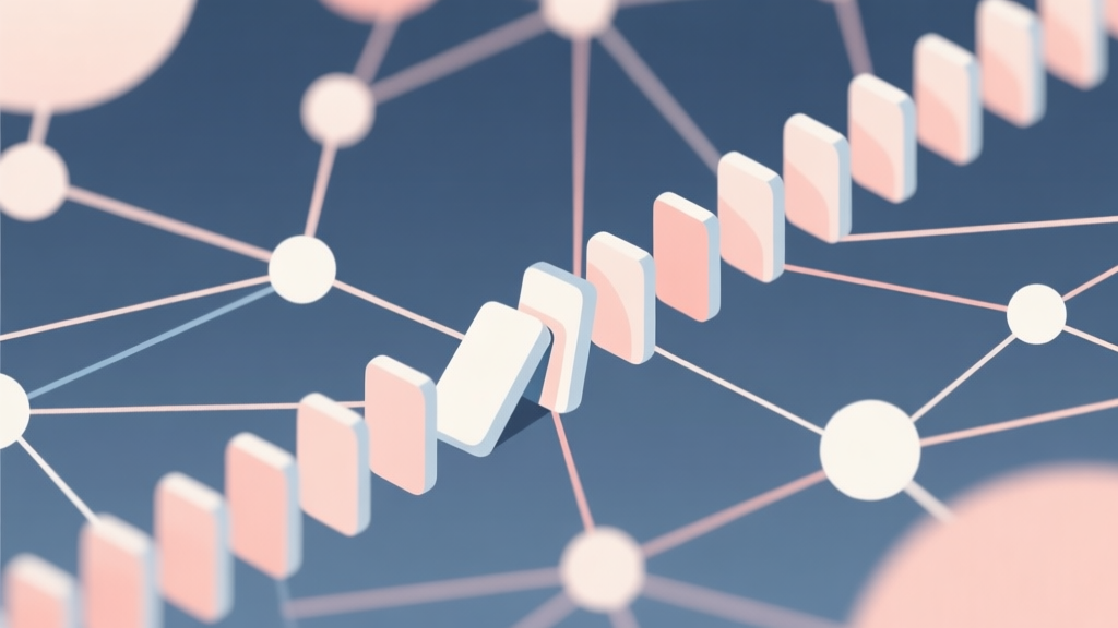 Abstract network nodes connected by lines, soft color scheme, clean minimal illustration, modern digital concept of domino transformation high quality illustration, detailed, 16:9
