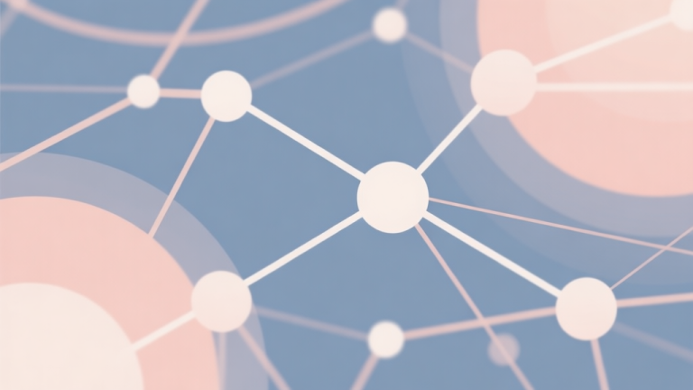 自动生成图片: Abstract network nodes connected by lines, soft color scheme, clean minimal illustration, modern digital concept high quality illustration, detailed, 16:9