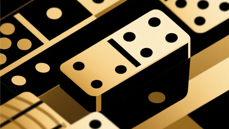 自动生成图片: Abstract geometric composition with overlapping domino pieces in elegant gold and black colors, modern minimal style, premium gaming concept illustration high quality illustration, detailed, 16:9