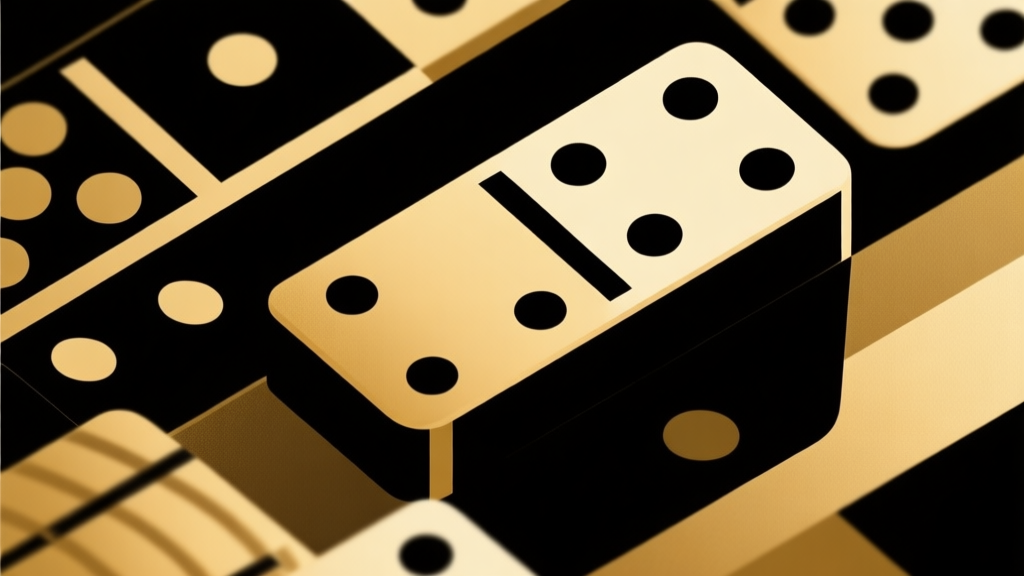 Abstract geometric composition with overlapping domino pieces in elegant gold and black colors, modern minimal style, premium gaming concept illustration high quality illustration, detailed, 16:9