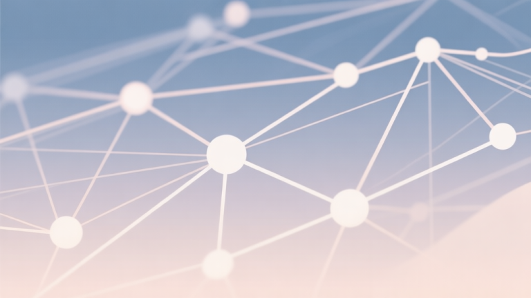 自动生成图片: Abstract network nodes connected by lines, soft color scheme, clean minimal illustration, modern digital concept high quality illustration, detailed, 16:9