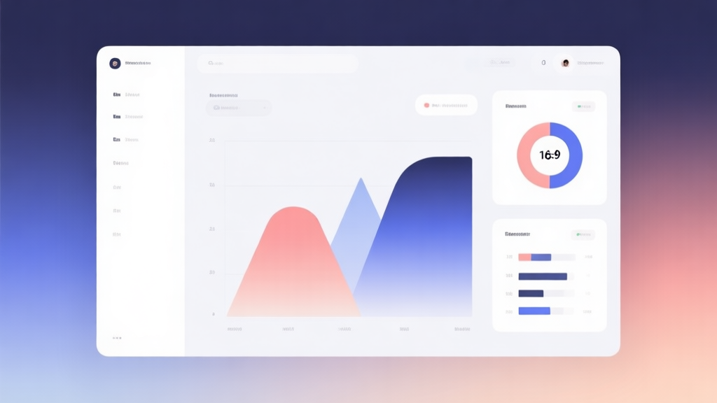 Minimalist business dashboard with abstract data visualization, soft gradient background, professional color scheme, clean geometric shapes high quality illustration, detailed, 16:9