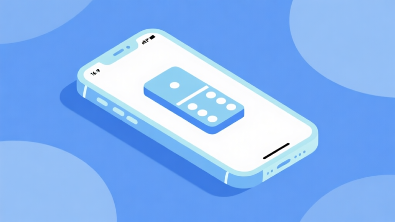 自动生成图片: Ilustrasi minimalis perangkat mobile dengan tampilan domino sederhana, skema warna biru muda dan putih, desain bersih modern, konsep akses instan high quality illustration, detailed, 16:9
