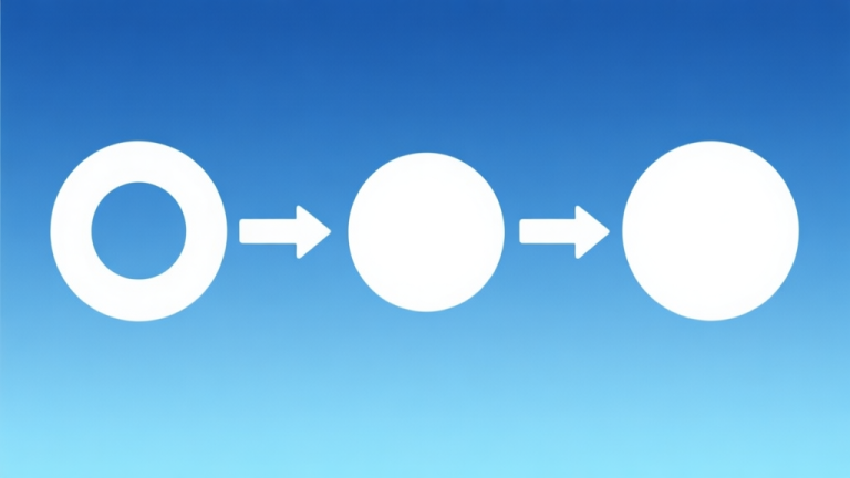 自动生成图片: Ilustrasi diagram alur sederhana dengan lingkaran dan panah yang terhubung, skema warna biru muda dan putih, desain minimal bersih, gaya presentasi bisnis high quality illustration, detailed, 16:9