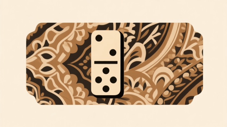 自动生成图片: Ilustrasi abstrak papan domino klasik dengan motif batik tradisional, skema warna earth tone, komposisi minimalis yang elegan, gaya heritage cultural high quality illustration, detailed, 16:9