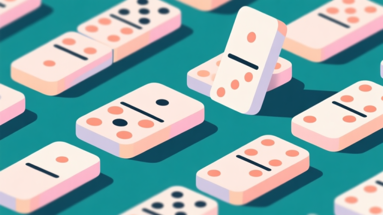 自动生成图片: Ilustrasi abstrak kartu domino yang tersusun rapi dengan warna soft pastel, desain minimalis bersih, konsep permainan strategi modern high quality illustration, detailed, 16:9