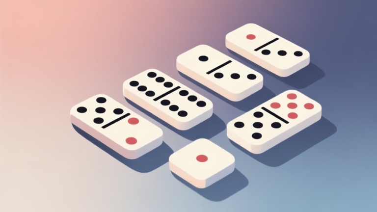 自动生成图片: Ilustrasi minimalis permainan domino gaple dengan kartu domino tersusun rapi, latar belakang soft gradient, gaya desain bersih dan profesional high quality illustration, detailed, 16:9