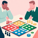 自动生成图片: Ilustrasi papan permainan Ludo dengan empat pemain sedang berpikir strategis, desain minimalis dengan warna pastel, gaya profesional abstrak high quality illustration, detailed, 16:9