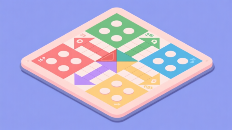 自动生成图片: Ilustrasi papan permainan Ludo digital dengan beberapa varian mode yang berbeda, desain minimalis dengan warna pastel, gaya modern dan clean high quality illustration, detailed, 16:9