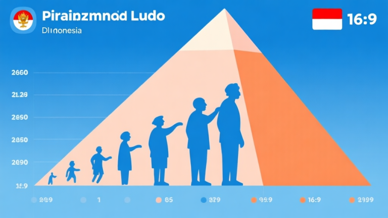 自动生成图片: Infografis minimalis yang menunjukkan piramida usia pemain Ludo di Indonesia dengan ikon siluet, warna pastel biru dan oranye, gaya datar, ilustrasi bisnis modern high quality illustration, detailed, 16:9