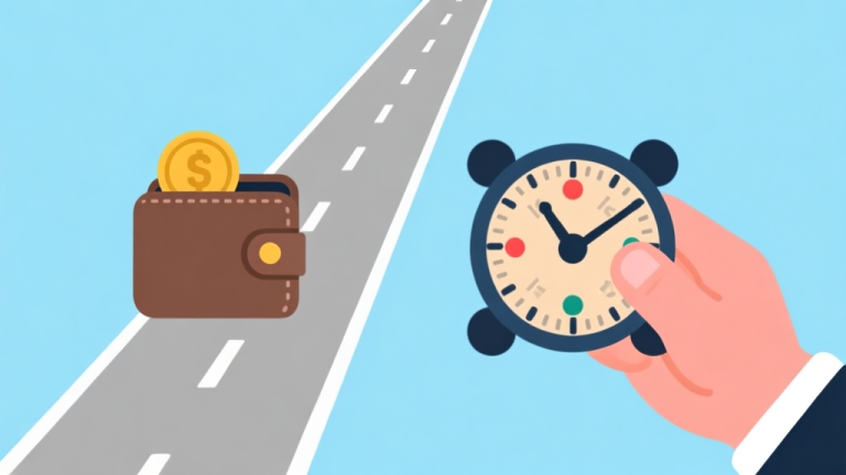 自动生成图片: Ilustrasi grafis minimalis dua jalur: satu dengan ikon dompet dan koin game, jalur lain dengan ikon jam dan tangan memegang striker carrom. Skema warna biru muda dan abu-abu, desain bersih, gaya diagram keputusan high quality illustration, detailed, 16:9