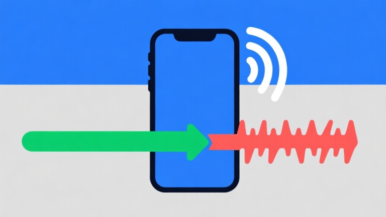 自动生成图片: Ilustrasi grafis minimalis yang menunjukkan perbandingan visual antara koneksi game yang lancar (garis lurus hijau) dan yang lag (garis bergerigi merah), dengan ikon ponsel dan sinyal di latar belakang, skema warna biru dan abu-abu yang bersih high quality illustration, detailed, 16:9