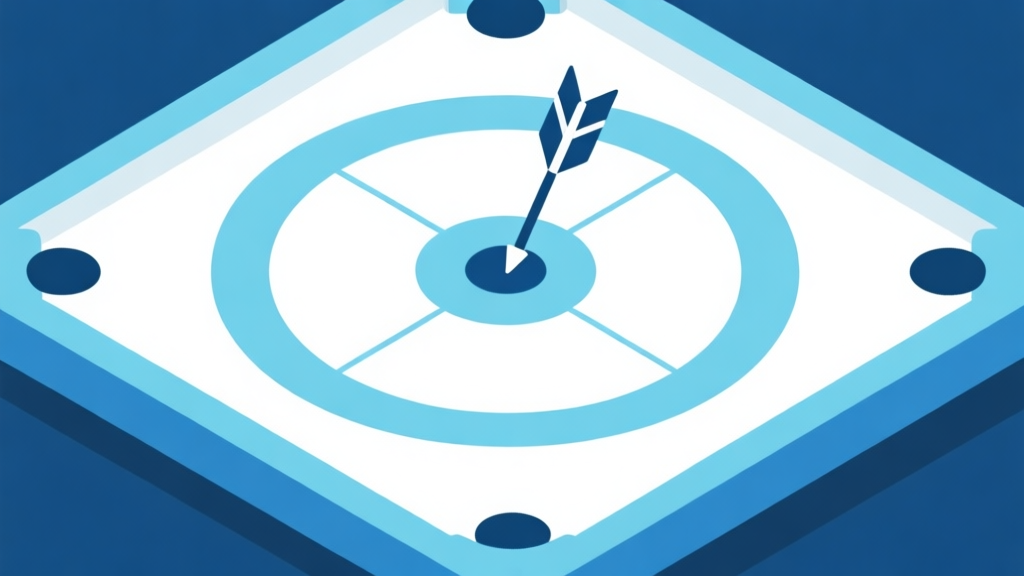 Ilustrasi grafis minimalis papan carrom dengan panah melingkar menunjukkan pola strategi, skema warna biru muda dan putih, desain bersih, gaya infografis high quality illustration, detailed, 16:9