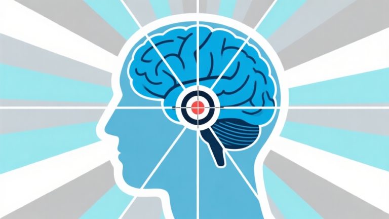 自动生成图片: Ilustrasi abstrak pikiran manusia dengan target carrom di tengah, garis-garis konsentrasi memancar, skema warna biru muda dan abu-abu, desain minimal bersih, gaya konsep psikologi olahraga high quality illustration, detailed, 16:9