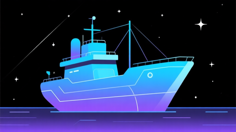 自动生成图片: Ilustrasi minimalis kapal luar angkasa dengan gradien warna biru dan ungu di latar belakang hitam berbintang, desain clean dengan garis-garis futuristik, konsep game .io high quality illustration, detailed, 16:9