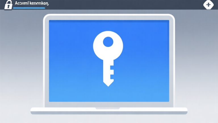 自动生成图片: Ilustrasi minimalis antarmuka game dengan ikon kunci besar di tengah layar, skema warna biru dan abu-abu yang tenang, desain bersih, menggambarkan konsep akun terkunci atau dibekukan high quality illustration, detailed, 16:9