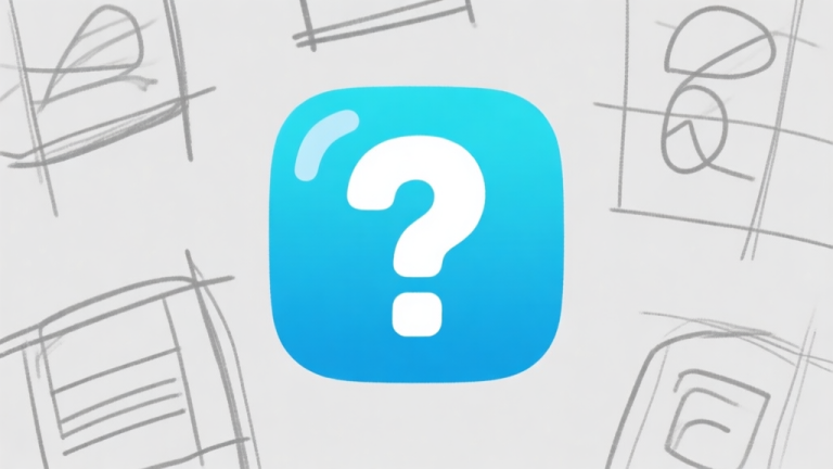 自动生成图片: Ilustrasi minimalis layar game Skribbl.io dengan ikon tanda tanya besar di tengah dan beberapa garis sketsa sederhana di sekitarnya, skema warna biru muda dan abu-abu, gaya desain bersih high quality illustration, detailed, 16:9