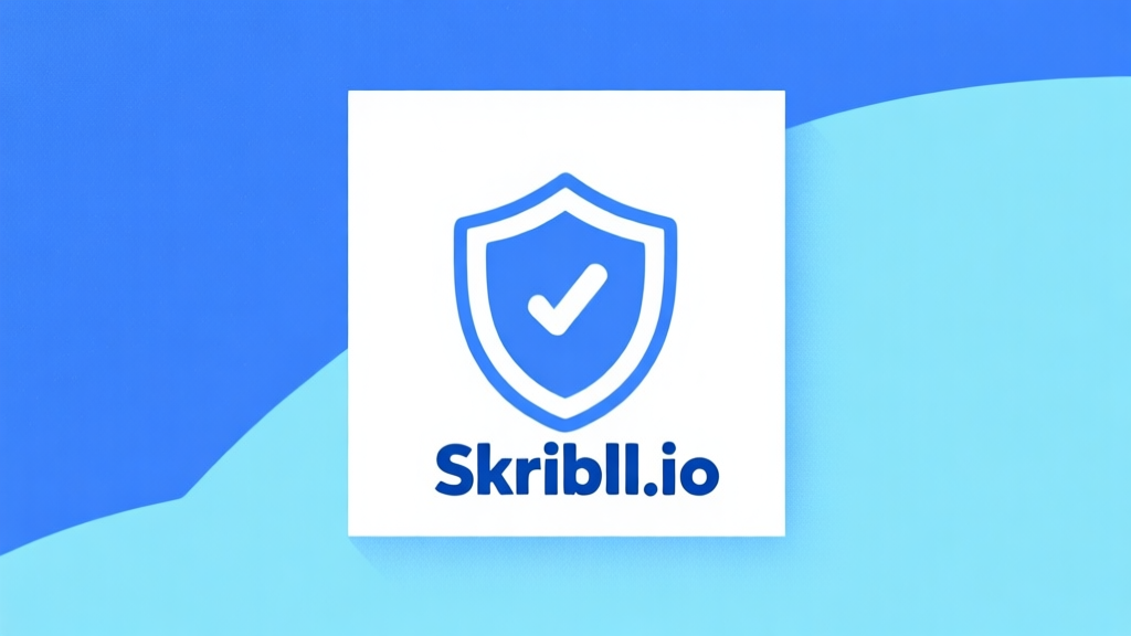 Ilustrasi grafis minimalis yang menunjukkan ikon perisai keamanan digital melindungi kanvas gambar sederhana dengan kata 'Skribbl.io', skema warna biru muda dan putih, desain bersih, gaya infografis modern high quality illustration, detailed, 16:9
