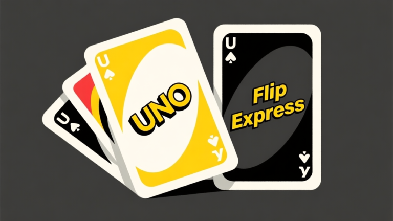 自动生成图片: Ilustrasi minimalis kartu UNO Flip Express yang sedang dibalik, menunjukkan sisi terang dan sisi gelap dengan warna kontras, latar belakang bersih, gaya desain grafis yang sederhana high quality illustration, detailed, 16:9