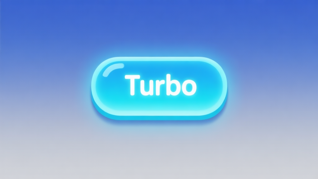 Ilustrasi minimalis antarmuka game domino digital dengan tombol 'Turbo' yang menyala, latar belakang soft gradient biru dan abu-abu, desain bersih dan modern high quality illustration, detailed, 16:9