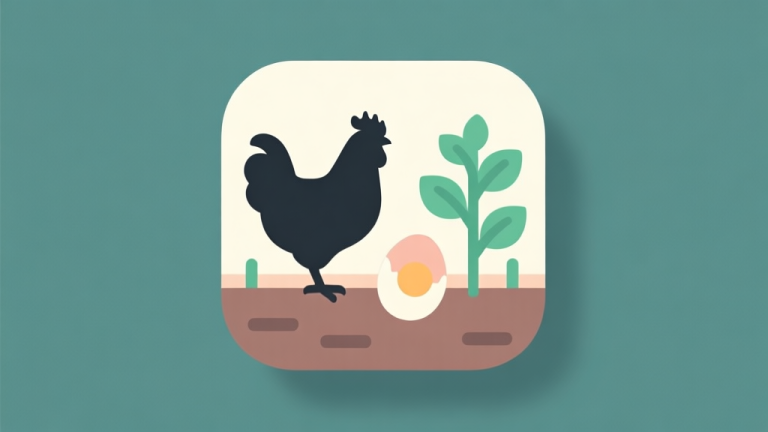 自动生成图片: Ilustrasi minimalis dari ikon game simulasi pertanian, menampilkan siluet ayam, telur, dan tanaman dalam palet warna pastel yang lembut, desain bersih dan datar, gaya infografis high quality illustration, detailed, 16:9