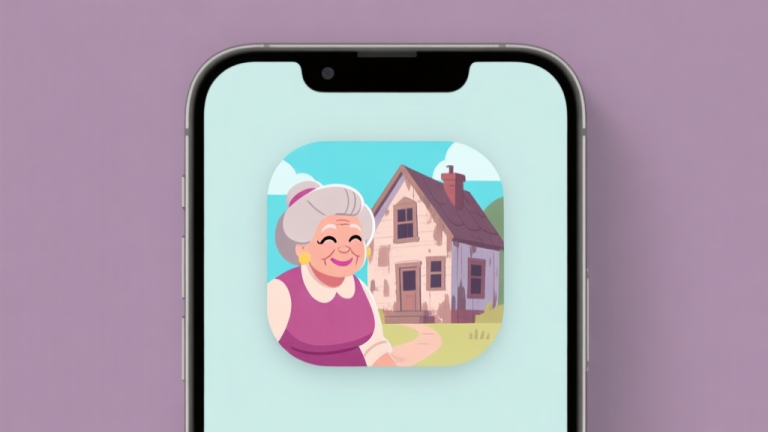 自动生成图片: Ilustrasi minimalis layar ponsel dengan ikon game Barbie Granny, menunjukkan karakter utama dan rumah tua, skema warna pastel lembut, gaya desain bersih high quality illustration, detailed, 16:9