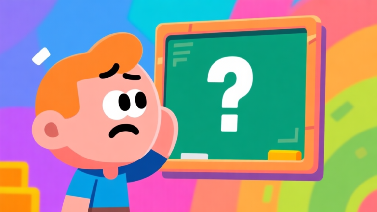 自动生成图片: Ilustrasi gaya game kasual yang ceria, menunjukkan karakter kartun bingung melihat papan misi dengan simbol tanda tanya, latar belakang berwarna-warni cerah, desain sederhana dan menarik high quality illustration, detailed, 16:9