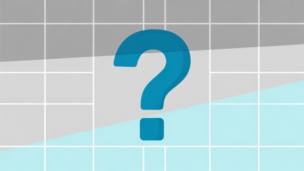 Ilustrasi minimalis kisi TTS kosong dengan tanda tanya besar di tengah, skema warna abu-abu dan biru muda, desain bersih yang menggambarkan kebingungan dan tantangan awal high quality illustration, detailed, 16:9