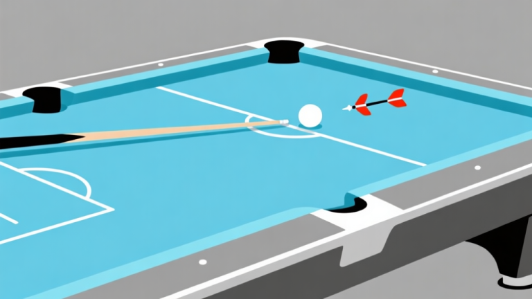 自动生成图片: Ilustrasi minimalis meja biliar dengan jalur panah yang menunjukkan pergerakan dan posisi akhir bola putih setelah tembakan, skema warna biru muda dan abu-abu, desain bersih dan informatif, gaya diagram taktis olahraga high quality illustration, detailed, 16:9