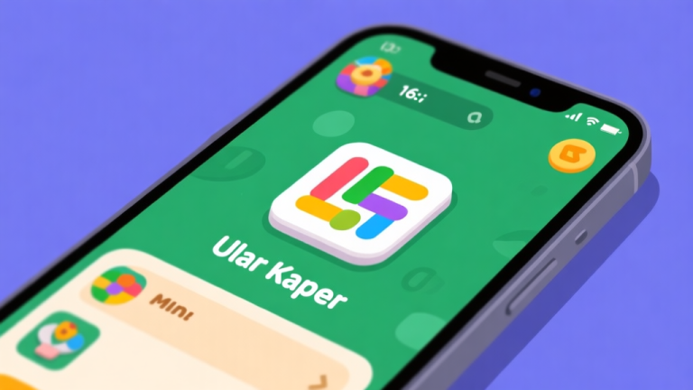 自动生成图片: Ilustrasi layar ponsel dengan game Ludo terbuka, menunjukkan menu atau ikon mini-game "Ular Kertas" dengan desain ikon yang sederhana dan warna-warna cerah namun tidak mencolok, gaya flat design minimalis high quality illustration, detailed, 16:9