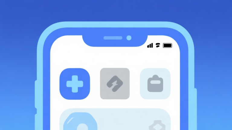 自动生成图片: Ilustrasi minimalis antarmuka game mobile dengan ikon-ikon sederhana, palet warna biru dan abu-abu muda, desain bersih, fokus pada kejelasan visual untuk pemula high quality illustration, detailed, 16:9