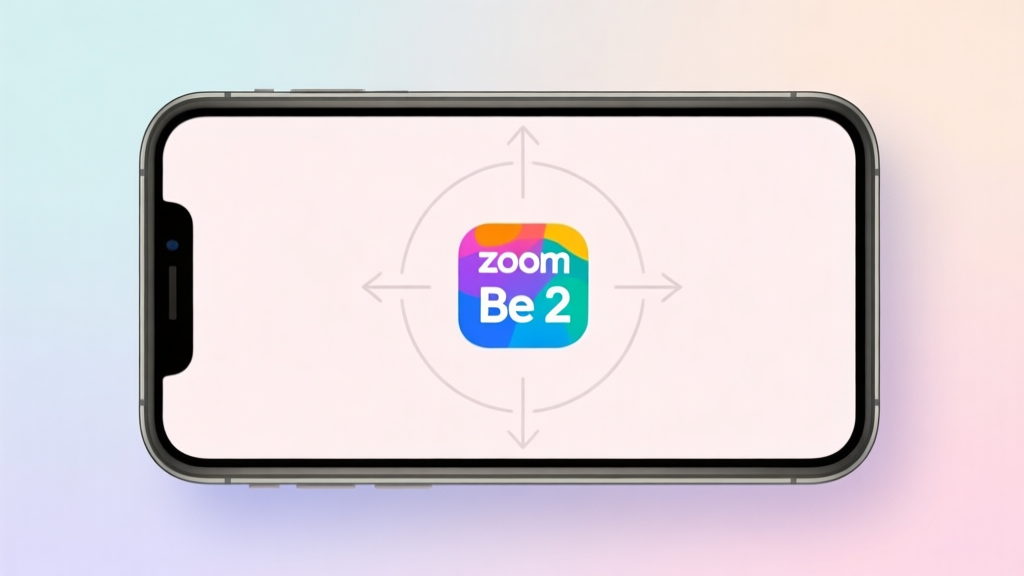 Ilustrasi minimalis layar ponsel dengan ikon game Zoom Be 2 yang berwarna-warni di tengah, dikelilingi oleh garis-garis arah yang samar, latar belakang pastel lembut, gaya clean dan modern high quality illustration, detailed, 16:9