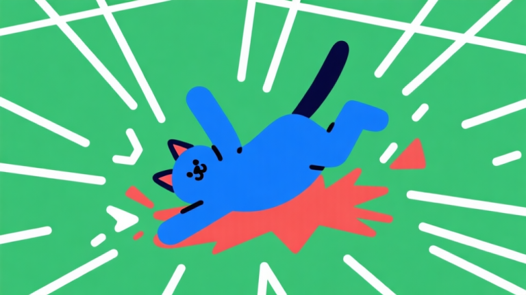 自动生成图片: Ilustrasi minimalis karakter ragdoll sederhana berwarna biru dan merah terjatuh di lapangan hijau, dengan garis-garis abstrak berwarna putih menunjukkan arah gerakan dan tumbukan, gaya clean vector, komposisi dinamis namun sederhana high quality illustration, detailed, 16:9