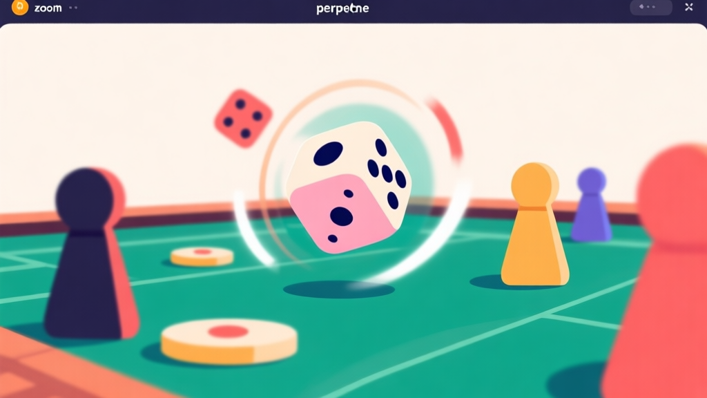 Ilustrasi antarmuka permainan papan digital dengan efek visual "zoom" atau "percepatan" yang halus, menunjukkan dadu berputar cepat dan bidak bergerak mulus, gaya flat design dengan warna-warna cerah namun tidak mencolok, latar belakang minimalis high quality illustration, detailed, 16:9