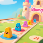 自动生成图片: Ilustrasi papan permainan Blumgi Castle yang cerah dan ramah, dengan beberapa bidak berbentuk karakter lucu berada di jalur start, latar belakang kastil kartun, gaya seni digital yang bersih dan menarik high quality illustration, detailed, 16:9