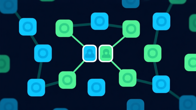 自动生成图片: Ilustrasi minimalis layar permainan Onet dengan banyak ikon yang saling terhubung, beberapa pasangan disorot dengan garis, latar belakang gelap dengan aksen warna biru muda dan hijau, gaya clean dan modern high quality illustration, detailed, 16:9