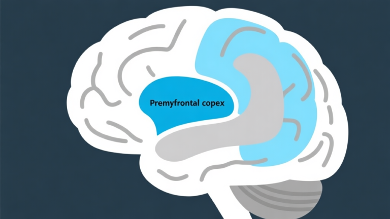 自动生成图片: Ilustrasi diagram otak sederhana dengan area amygdala dan prefrontal cortex yang disorot, skema warna biru muda dan abu-abu, desain minimalis, gaya infografis ilmiah yang bersih high quality illustration, detailed, 16:9